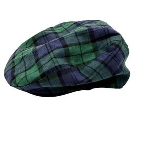 GOLF KNICKERS Mens Medium Linen Cotton Green Blue Plaid Golf Hat Newsboy Stretch